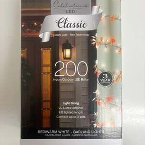 Celebrations 200 LED Red and Warm White Garland Lights, 9ft Light String
